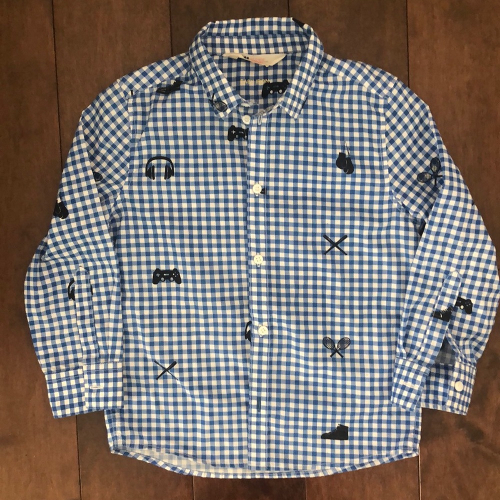 Boys gingham printed button up shirt